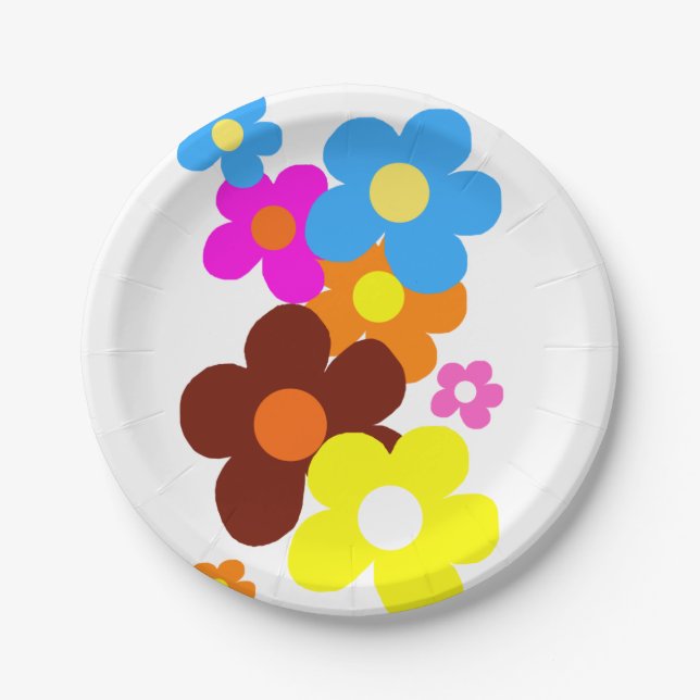 Colourful Happy Flowers Paper Plate (Front)