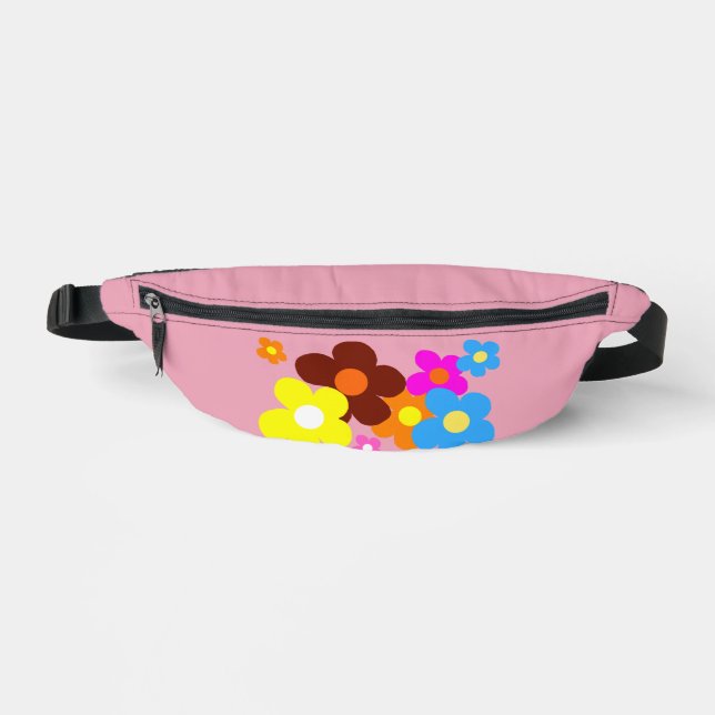 Colourful Happy Flowers Pastel Pink Fanny Pack (Front)