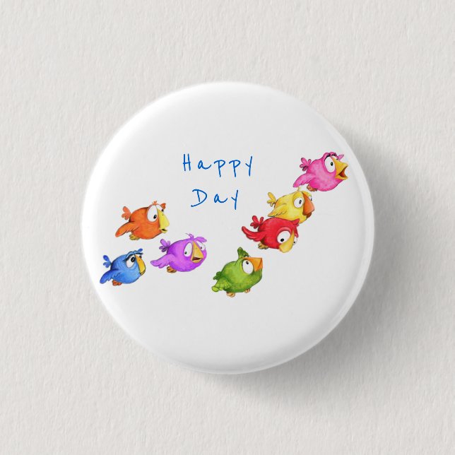 Colourful Happy Flying Birds - Cute Funny Sparrows 1 Inch Round Button (Front)