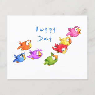 Colourful Happy Flying Birds - Cute Funny Sparrows Flyer