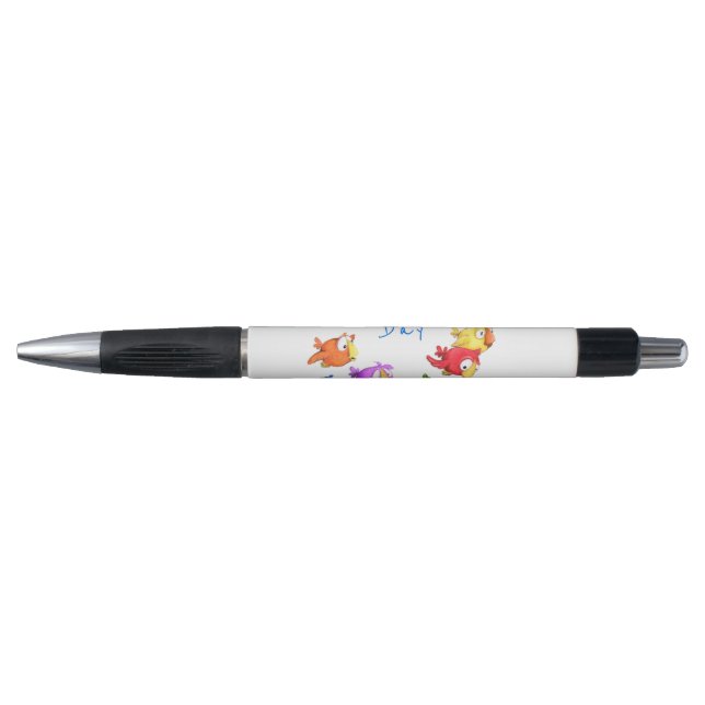Colourful Happy Flying Birds - Cute Funny Sparrows Pen (Front)