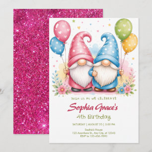 Colourful happy gnomes with balloons invitation