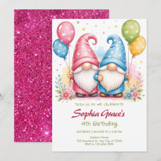 Colourful happy gnomes with balloons invitation