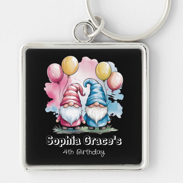 Colourful happy gnomes with balloons keychain (Front)