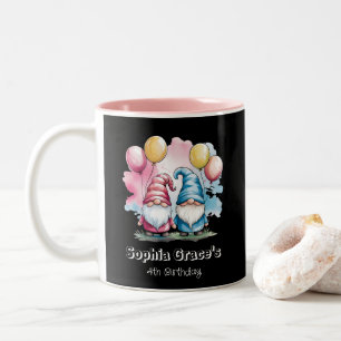 Colourful happy gnomes with balloons Two-Tone coffee mug