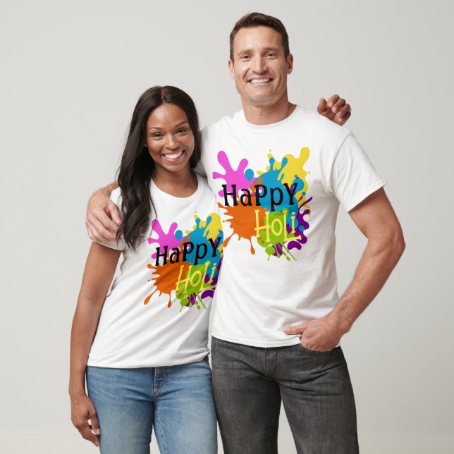 Colourful Happy Holi Customized  T-Shirt (Unisex)