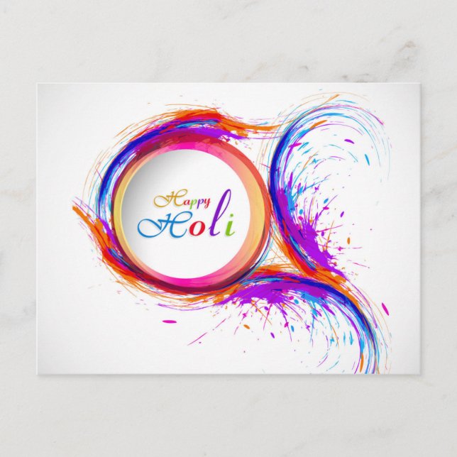 Colourful Happy Holi Paint Swirl Postcard (Front)