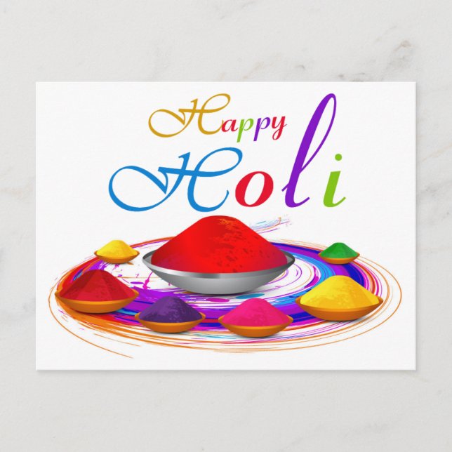 Colourful Happy Holi Powders Paint Swirl Postcard (Front)