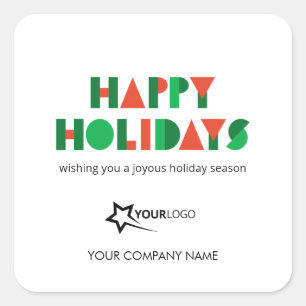Colourful Happy Holidays Custom Logo Business Square Sticker