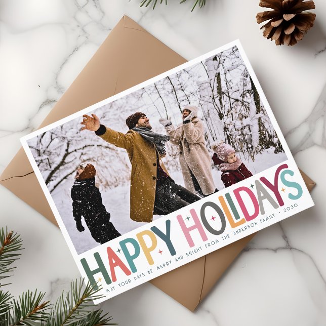 Colourful Happy Holidays Cute Retro Stars Photo Holiday Postcard (Creator Uploaded)