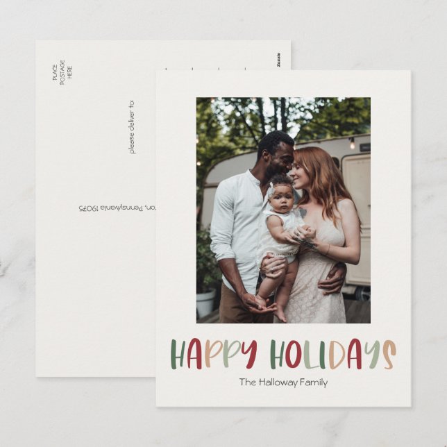 Colourful Happy Holidays Vertical Single Photo Holiday Postcard (Front/Back)