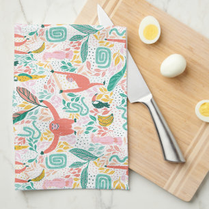 Colourful Happy Jungle Animals Tropical Pattern Kitchen Towel