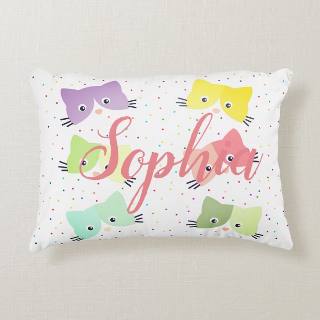 Colourful Happy Kittens Pattern Accent Pillow (Front)