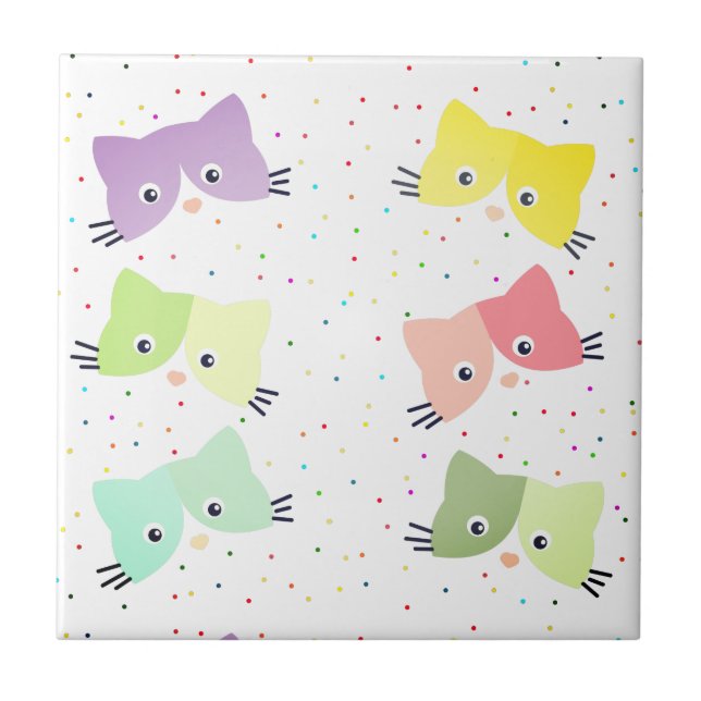Colourful Happy Kittens Pattern  Tile (Front)