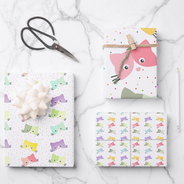 Colourful Happy Kittens Pattern   Wrapping Paper Sheet (Front)