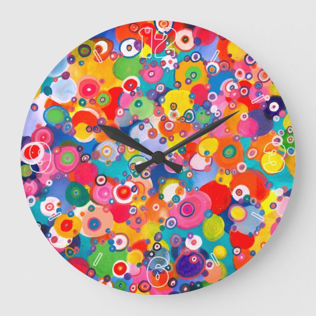 Colourful Happy Little Circles Original Artwork Large Clock (Front)