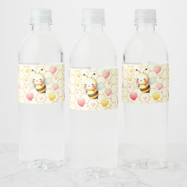 Colourful Happy Little Honey Bee Baby Shower Cute Water Bottle Label (Bottles)