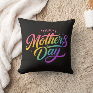 Colourful Happy Mother's Day Rainbow Calligraphy Throw Pillow