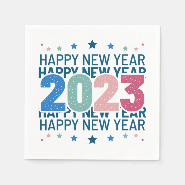Colourful Happy New Year 2023 Napkin (Front)
