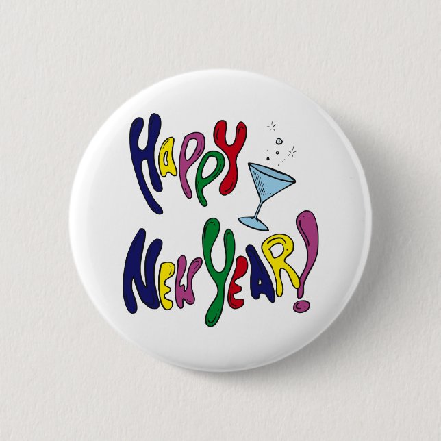 Colourful Happy New Year 2 Inch Round Button (Front)