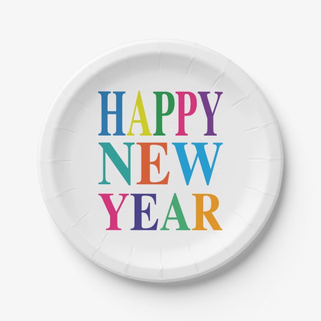 Colourful Happy New Year  Paper Plate (Front)