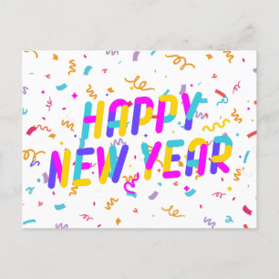 Colourful Happy New Year Postcard