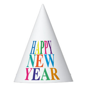 Colourful Happy New Year  Typography  Party Hat