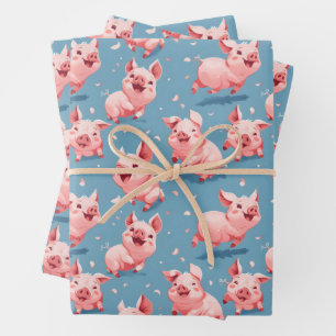 Colourful happy pigs wrapping paper sheet