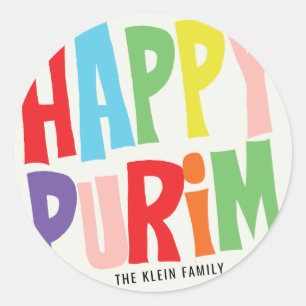 Colourful Happy Purim Round Sticker