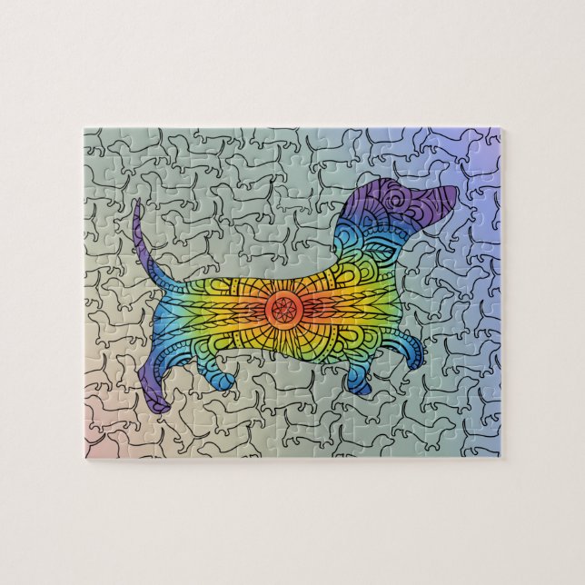 Colourful Happy Rainbow Dachshund Mandala Puzzle (Horizontal)