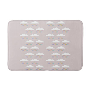 Colourful happy raindrops white fluffy clouds blus bath mat