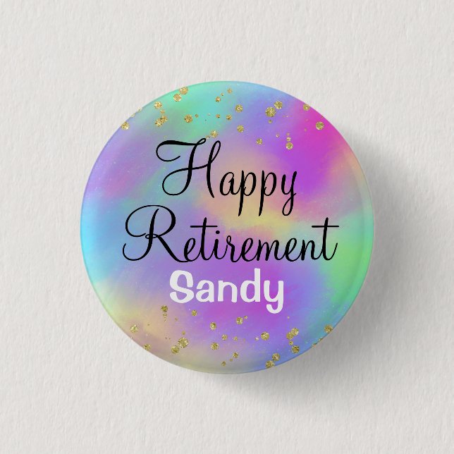 Colourful Happy Retirement Unicorn Gold Glitter 1 Inch Round Button (Front)