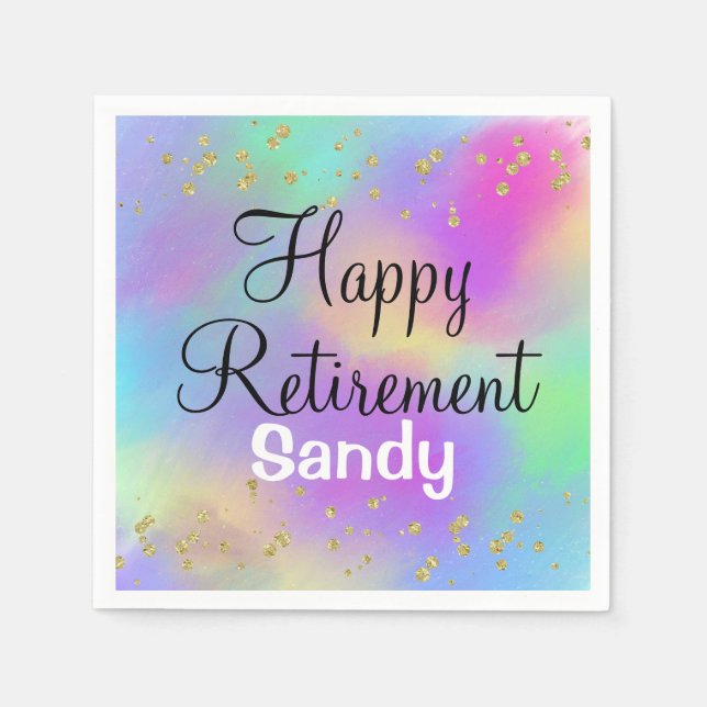 Colourful Happy Retirement Unicorn Gold Glitter Napkin (Front)