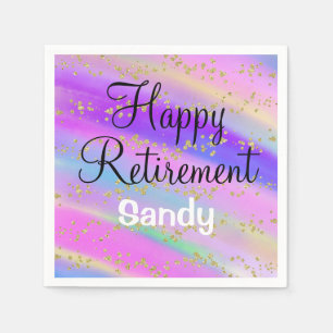 Colourful Happy Retirement Unicorn Gold Glitter Napkin