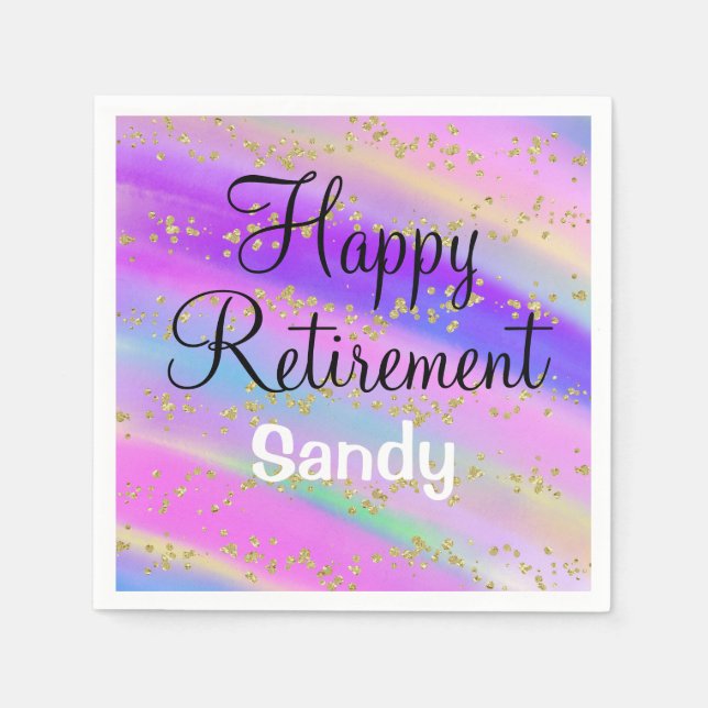 Colourful Happy Retirement Unicorn Gold Glitter Napkin (Front)