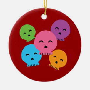 Colourful Happy Skulls Ceramic Ornament
