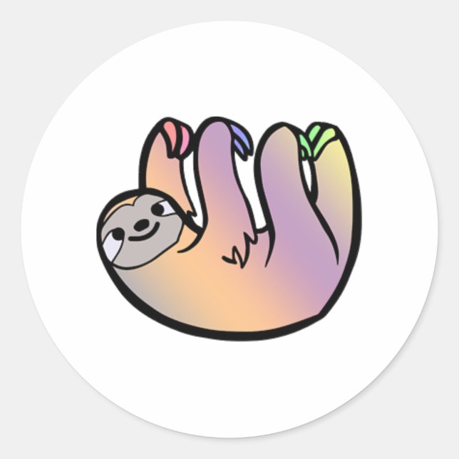 Colourful happy sloth  classic round sticker (Front)