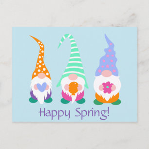 Colourful Happy Spring Gnomes Greetings Postcard