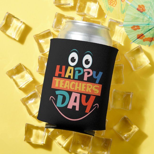 Colourful Happy Teachers Day Funny Face Can Cooler (In Situ Summer)