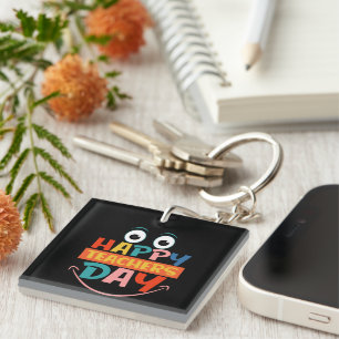 Colourful Happy Teachers Day Funny Face Keychain