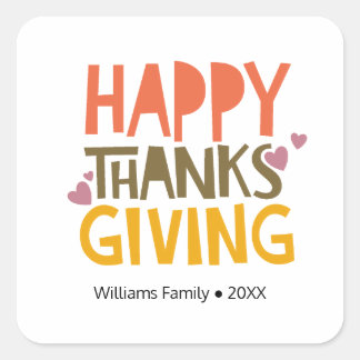Colourful Happy Thanksgiving Day Personalized Name Square Sticker