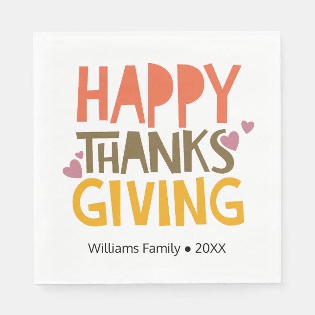 Colourful Happy Thanksgiving Personalized Party Napkin (Front)