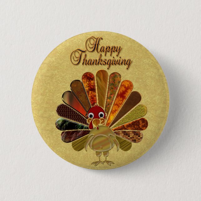 Colourful Happy Thanksgiving Turkey 2 Inch Round Button (Front)