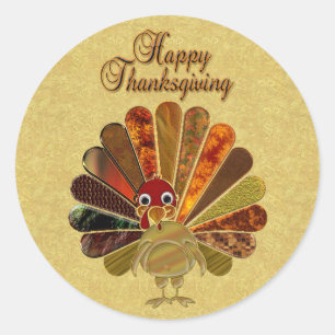 Colourful Happy Thanksgiving Turkey Classic Round Sticker