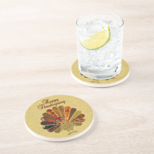Colourful Happy Thanksgiving Turkey Coaster