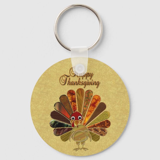 Colourful Happy Thanksgiving Turkey Keychain (Front)