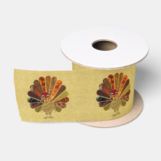 Colourful Happy Thanksgiving Turkey Satin Ribbon (Spool)