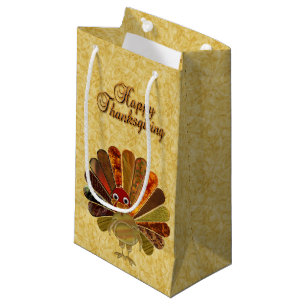 Colourful Happy Thanksgiving Turkey Small Gift Bag