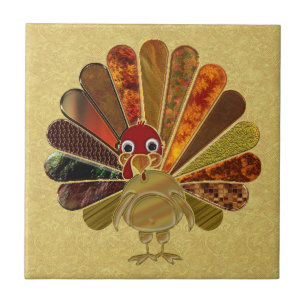 Colourful Happy Thanksgiving Turkey Tile