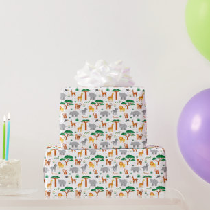 Colourful happy wild animals in the savannah wrapping paper